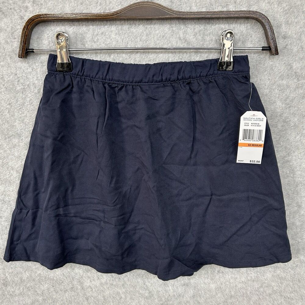 Nautica Girls 6X Uniform French Terry Skater Skirt, Navy With Shorts